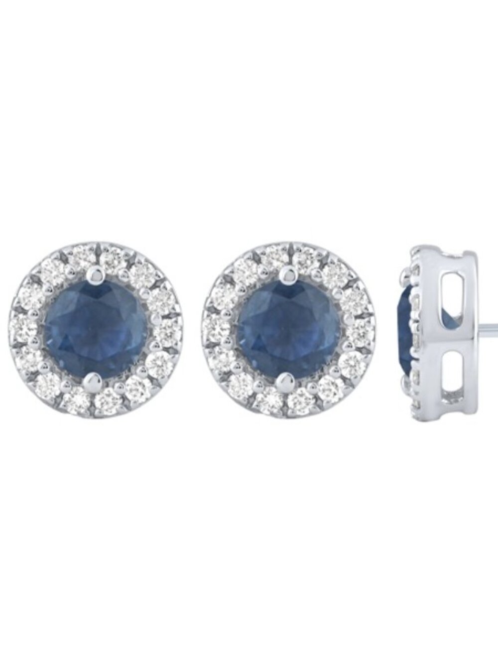 1.38 Carat Natural Sapphire & Diamond Earrings G SI 14K White Gold